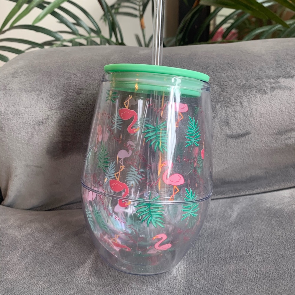 Tropical Flamingo Cup with Lid & Straw